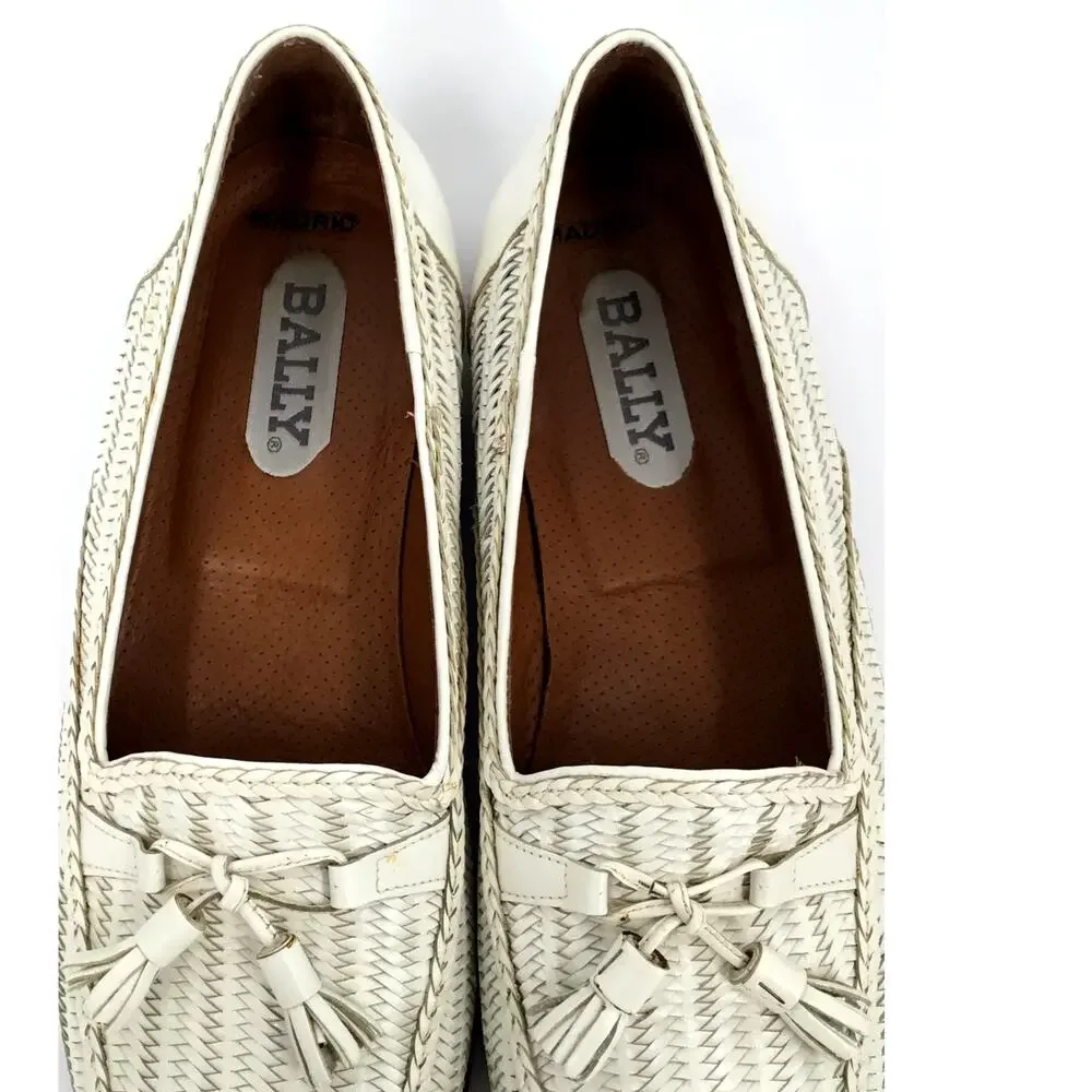 Vintage 1990s Bally Madrid Italy Woven Leather Tassel Loafers Men's 9.5M